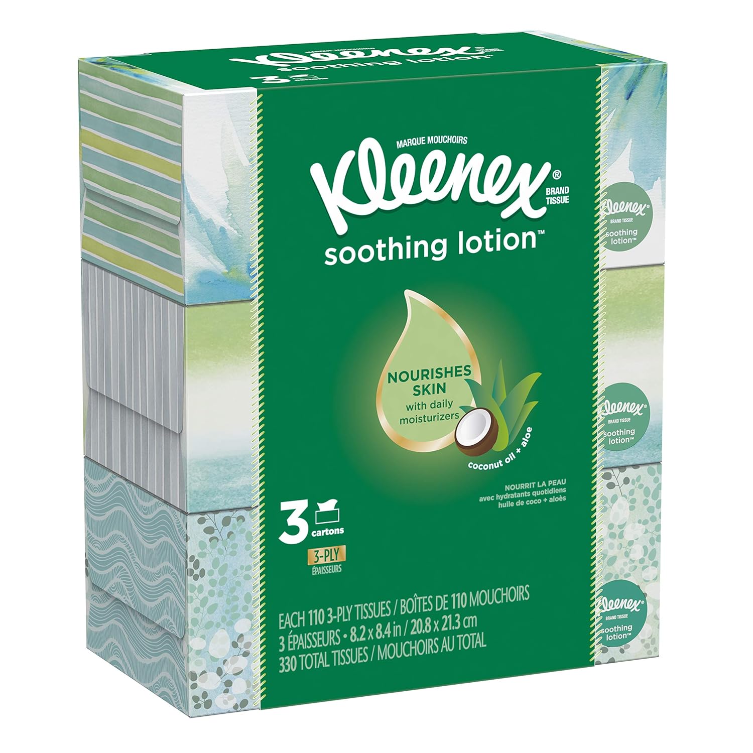 Kleenex Soothing Lotion Facial Tissues, 3 Flat Boxes, 110