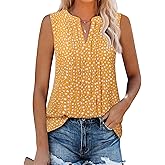 Gaharu Sleeveless Chiffon Tank Tops for Women Dressy V Neck Blouses Work Pleated Shirt