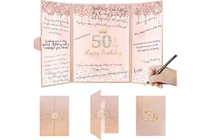 SOWIDE Rose Gold 50th Birthday Party Decorations,Creative 50th Birthday Guest Book Alternative Decorations for Women Pink Cheers to 50 Years Gifts 50 Birthday Signing Card Board Party Supplies