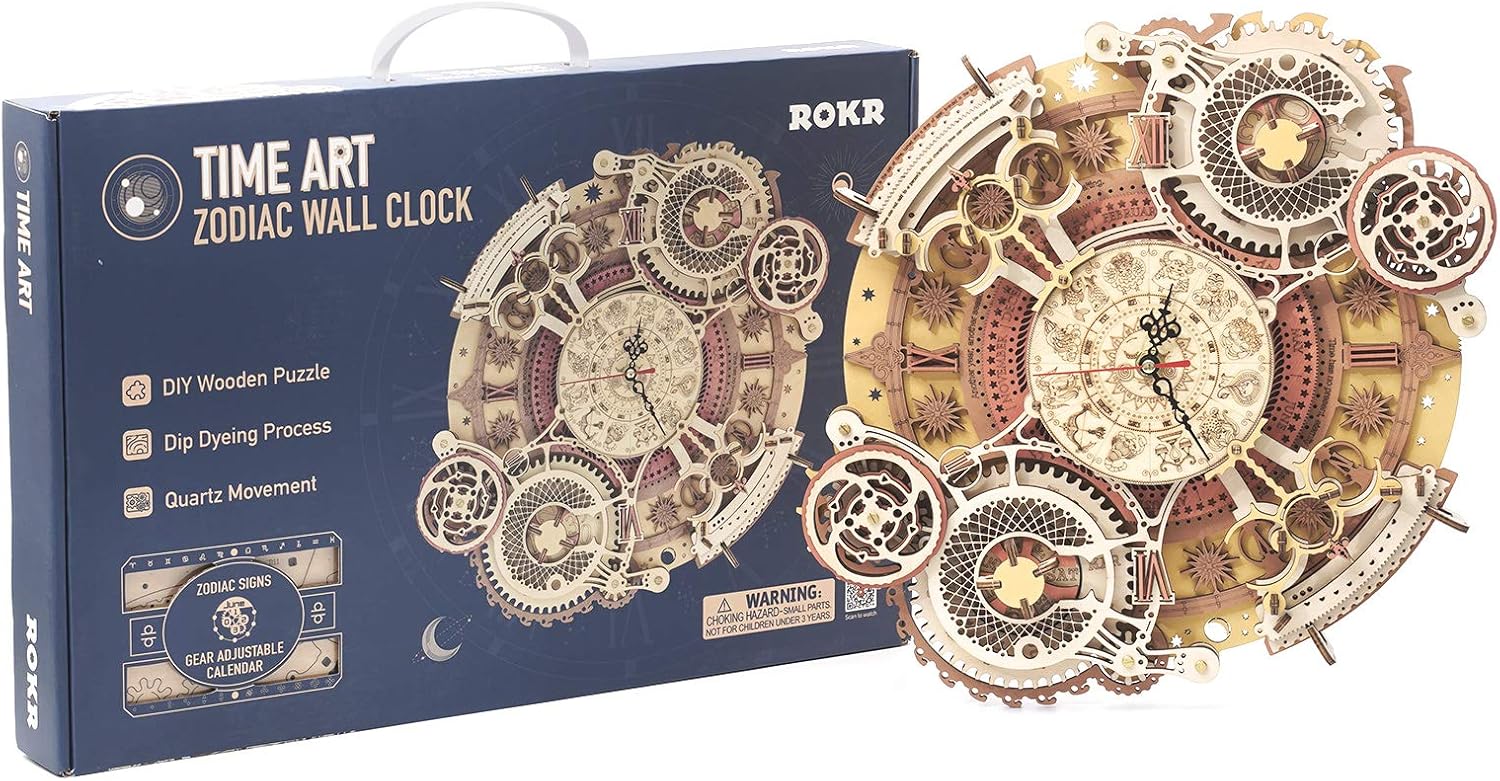 ROKR 3D DIY Wooden Puzzle for Adults Teens Zodiac Wall Clock Model Kits for Adults to Build Retro Decoration Gifts - Image 4