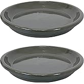 Sunnydaze 9-Inch Ceramic Plant Saucers - Plant Drip Trays for Outdoor Planter Flower Pot Drainage - Set of 2 - Gray