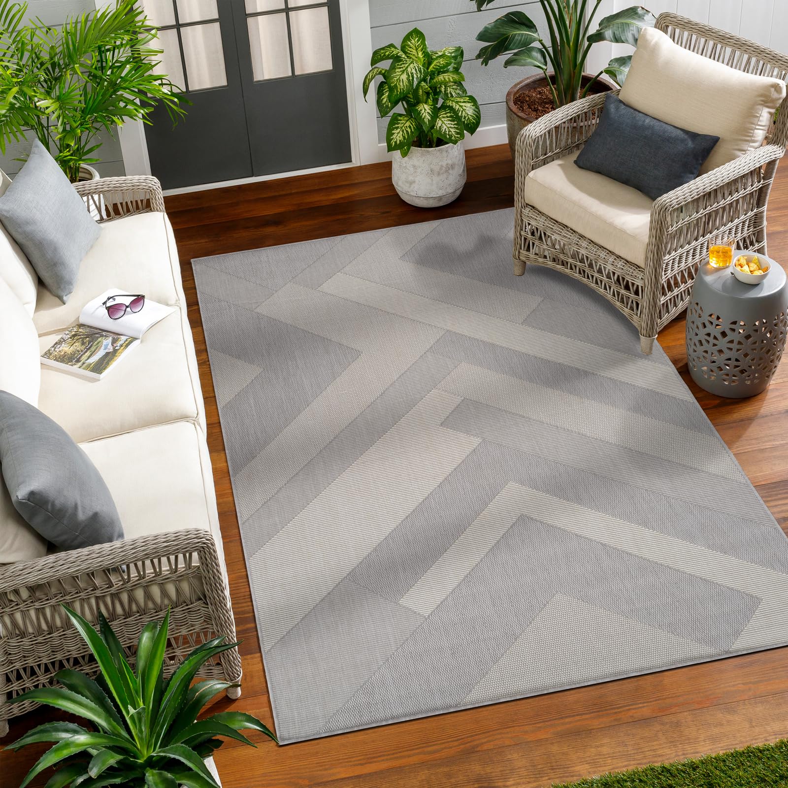 Livabliss Tekeli Indoor Outdoor Rug - Large Boho Rugs for Living Room 120x170 cm Dining, Kitchen Carpet, Patterned Neutral and Coloured Rugs, Waterproof, Stain Durable - Grey and Ivory