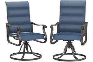 VONZOY Patio Swivel Chairs Set of 2, Outdoor Dining Chairs with High Back, All-Weather Swivel Rocker Chair for Lawn, Porch or Garden (Padded Navy)