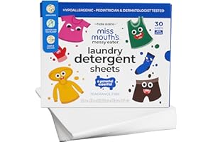 Miss Mouth's Messy Eater Laundry Detergent Sheets - Laundry Detergent, Hypoallergenic, Sensitive Skin Safe, Pediatrician and Dermatologist Tested, Fragrance Free, Travel Friendly