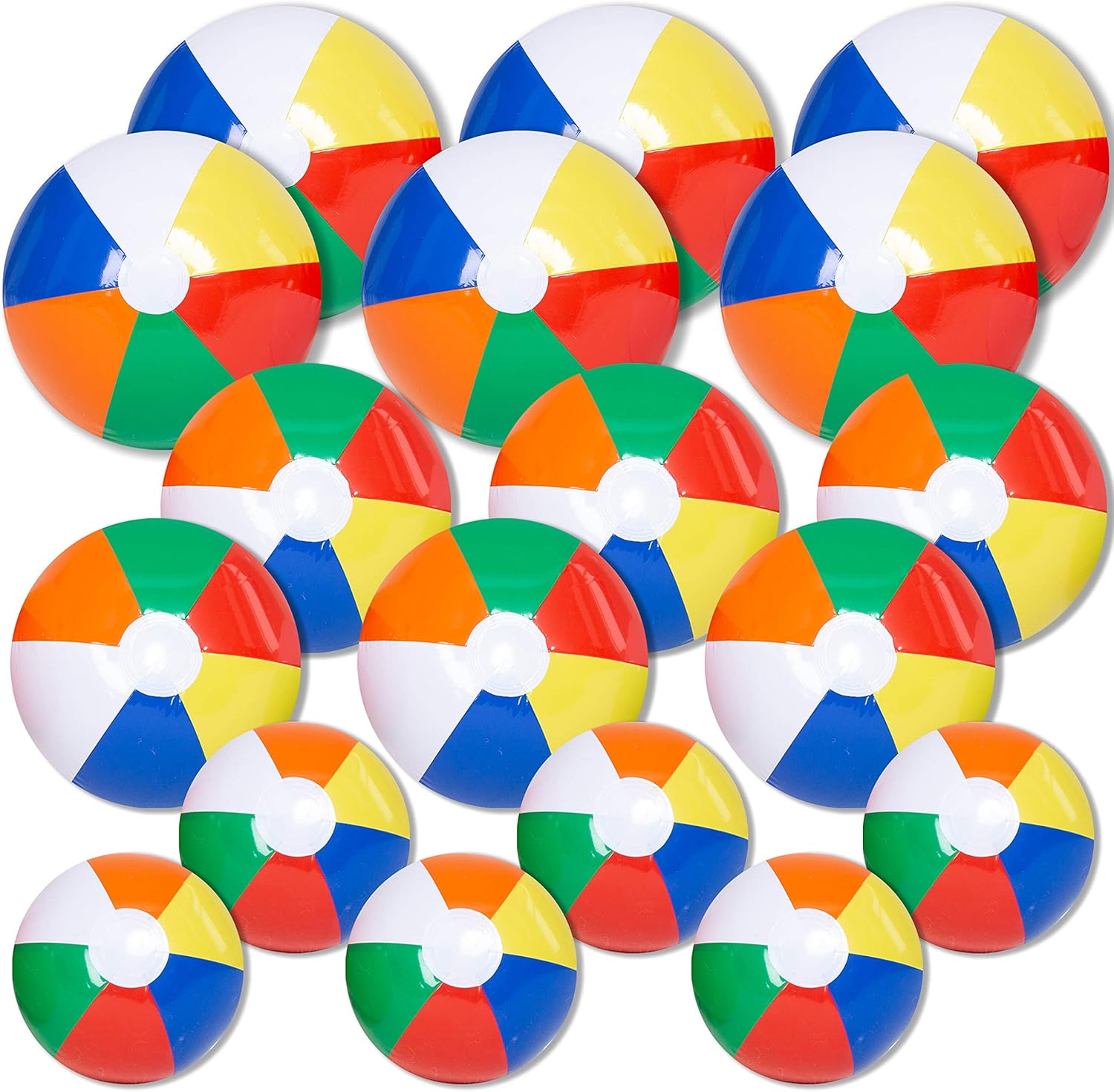 JOYIN Rainbow Beach Balls(18 Pack), Inflatable Swimming Pool Toys for Summer Water Games Kids Birthday Party Supplies Combo Set Include Inflatable Beach Balls in 20” (6), 16” (6) and 12” (6): Sports & Outdoors