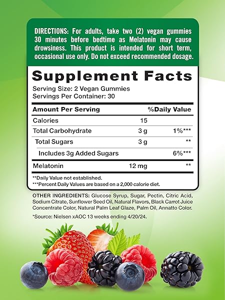 NATURE’S TRUTH MELATONIN GUMMIES | 12MG | MIXED BERRY FLAVOR | VEGAN, NON-GMO & GLUTEN FREE SUPPLEMENT