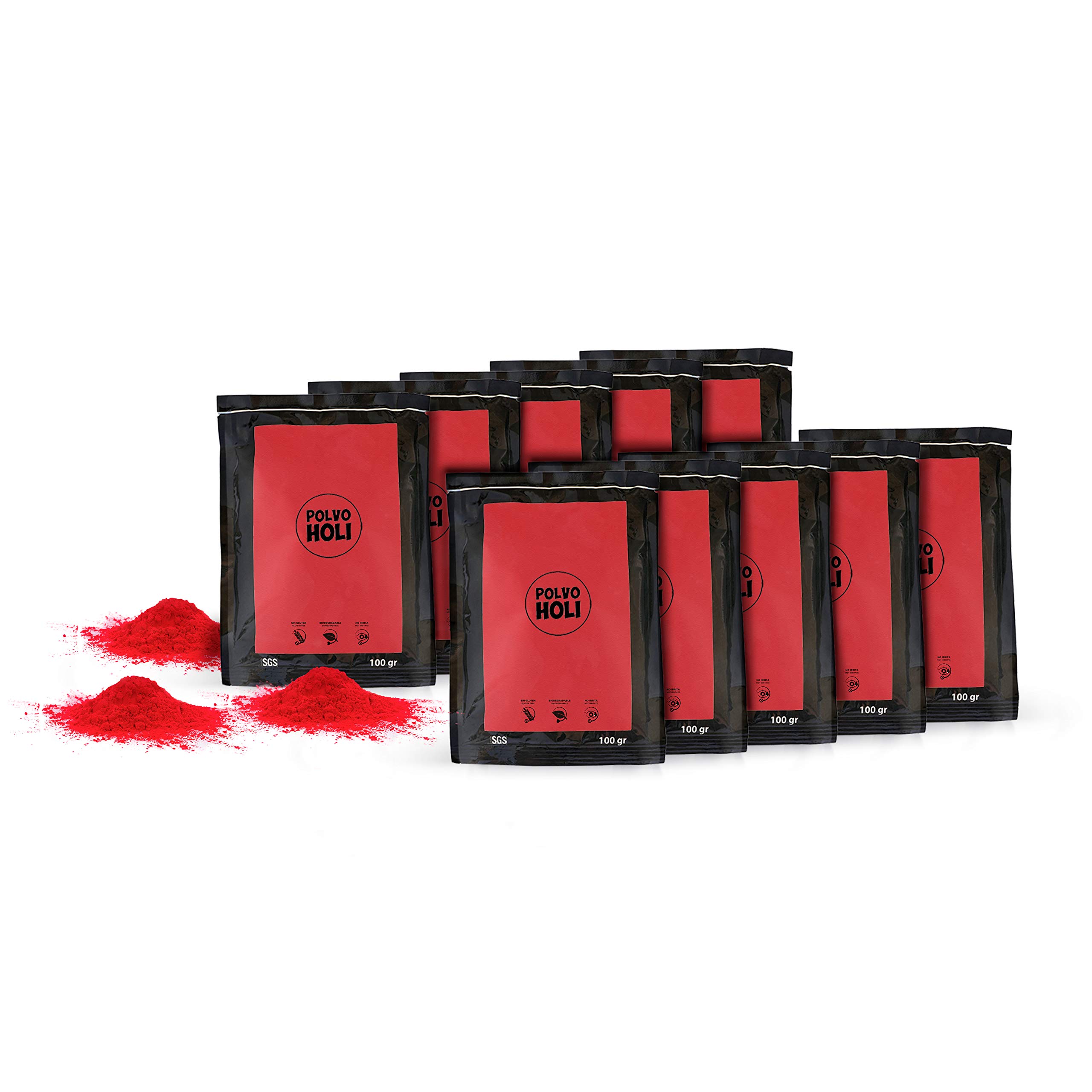 Pack with 10 Bags of Holi Powder 100g Each (Red) — image 1