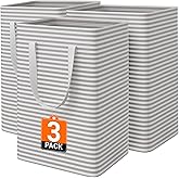 SmartTrends 3 Pack Laundry Hamper, Waterproof & Freestanding Large Laundry Basket, Collapsible Clothes Hampers with Easy Carry Long & Reinforced Handles in Bedroom Bathroom, College Dorm(75Lx3, Gray)