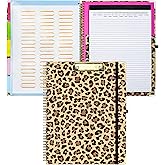 Mymazn Clipboard with Storage, Clipboards Folio with Refillable 11"x8.5" Legal Pads,5 Extra Folders with Storage 10 Pockets for Documents, Portfolio Binder with Pen Holder for Men Women (Leopard)