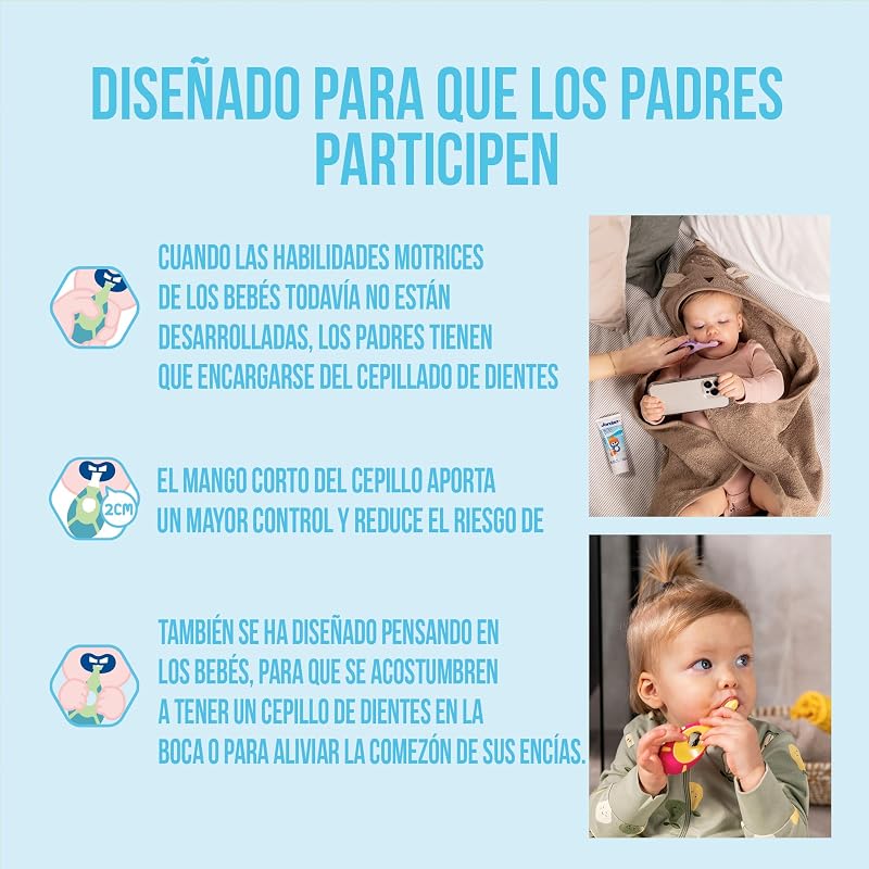 Jordan ® | Step 1 | Cepillo de dientes para bebé 0-2 años | Original con cerdas extra suaves, anillo de mordida suave para encías y fácil agarre | Pack 2 Unidades | Multicolor