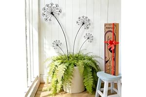 inihpocv 4-Pack Dandelion Metal Flowers for Outside,Black Wild Flower Decorative Garden Stakes for Potted Plants, Metal Yard 