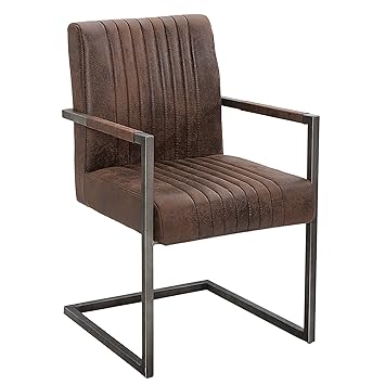 Invicta Interior Freischwinger Stuhl Big Aston mit gebürstetem Eisengestell Vintage braun mit Hohem Sitzpolsteraufbau im Road