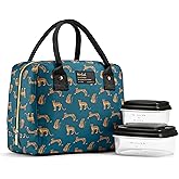 Fit & Fresh Bloomington Lunch Bag for Women - Insulated Large Lunch Box for Work with Containers, Leak-Resistant, Stain-Resistant, Zipper Closure, Teal Cheetah