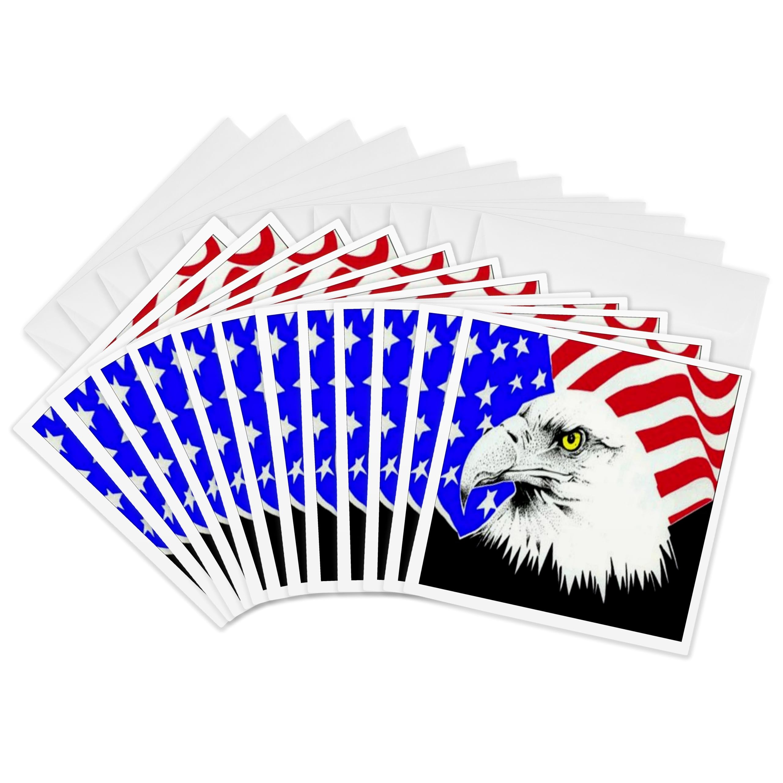 3dRose gc_14239_2 6 x 6-Inch "Eagle and Flag" Greeting Card (Pack of 12)
