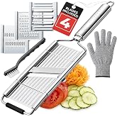 Gramercy Handheld Mandoline Slicer for Kitchen, Stainless Steel, 4 Blades | Slicer, Julienne &amp; Grater for Vegetables and Fruits, Cut Resistant Safety Glove &amp; Cleaning Brush Included, Dishwasher Safe
