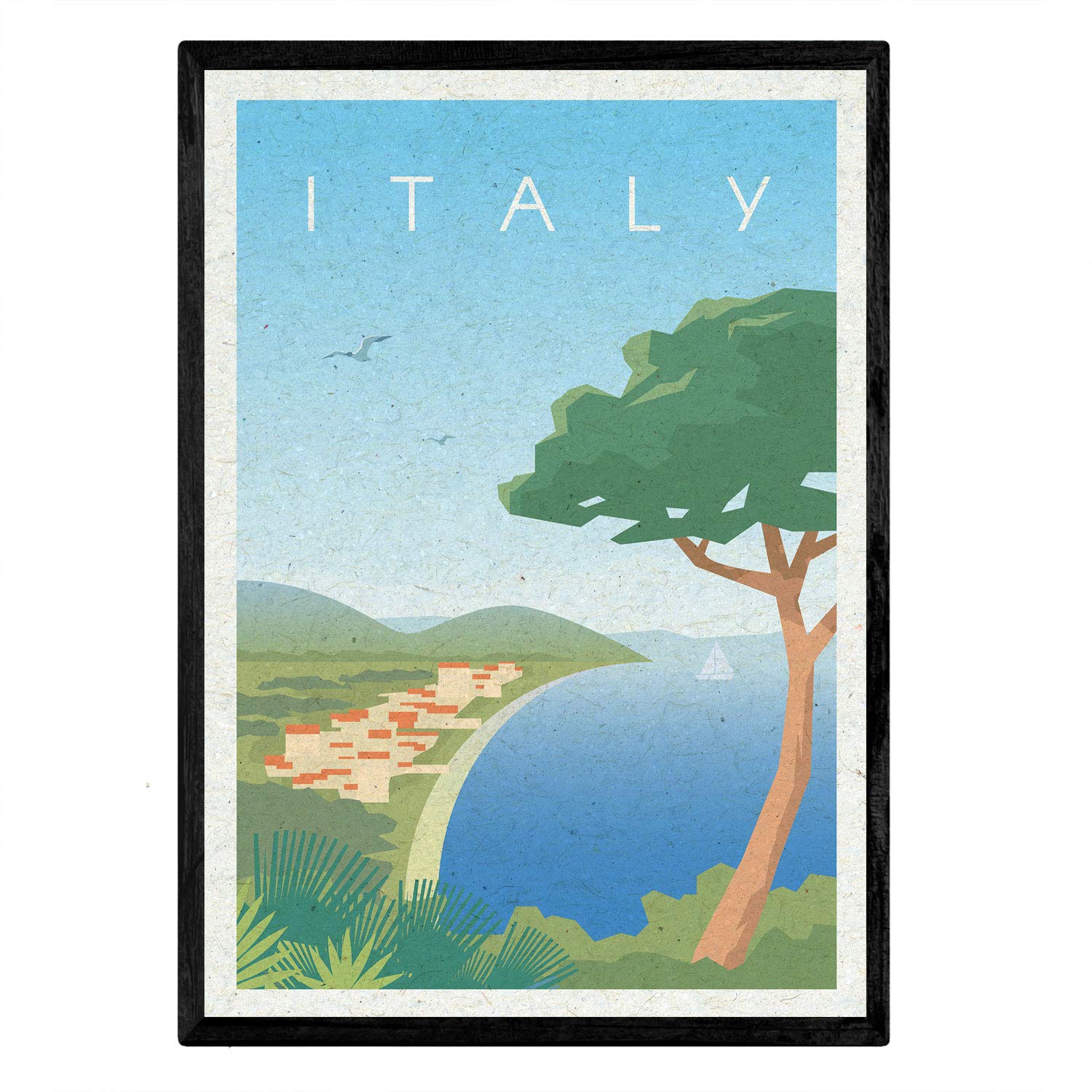 Nacnic Italy sheet. Vintage style. Poster city colors. Ad Italy Size A4