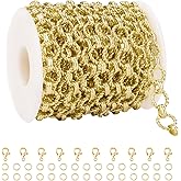 16.4 Feet Gold Necklace Chains Bulk for Jewelry Making Gold Plated Iron Embossed Circle Chain Roll with Lobster Clasps Jump Rings