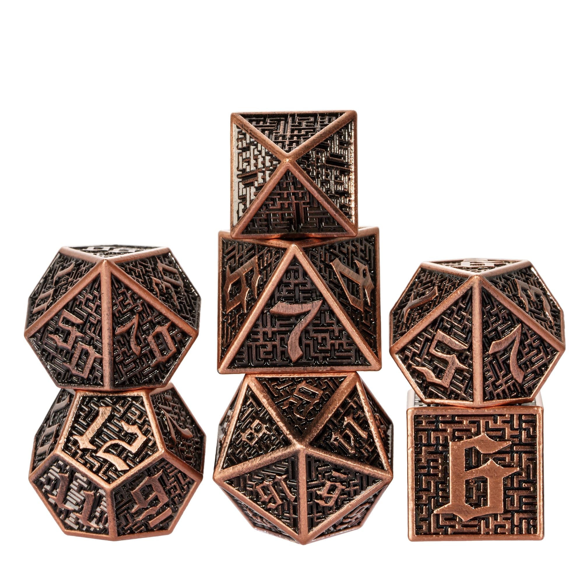 Cusdie Metal Dice Set, 7 Pcs DND Metal Dice, Maze Design Polyhedral Dice Set, for Role Playing Game D&D Dice Pathfinder(Ancient Copper) — image 1