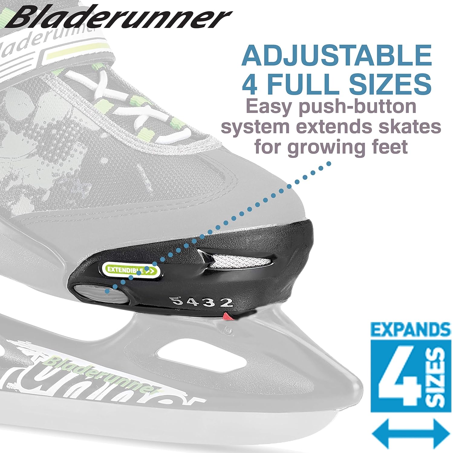 Rollerblade Bladerunner Kids Ice Skates, Black/Green, Size 12J-2 : Sports & Outdoors