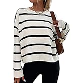 GORGLITTER Women's Striped Drop Shoulder Sweater Oversized Crew Neck Knit Sweaters Pullover Top