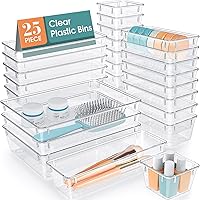 WOWBOX 25 PCS Clear Plastic Drawer Organizer Set, 4 Sizes Desk Drawer Divider Organizers and Storage Bins for Makeup, Jewelry