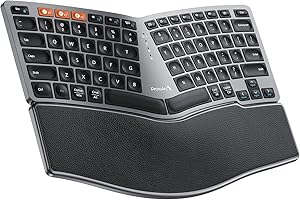 ProtoArc Bluetooth Ergonomic Keyboard, Compact Wireless Ergonomic Keyboard, Hard Palm Rest, Multi-Device, Split Design, Recha
