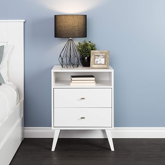 Prepac WDNR-1401-1 Milo Mid Century Modern 2-Drawer Tall Nightstand