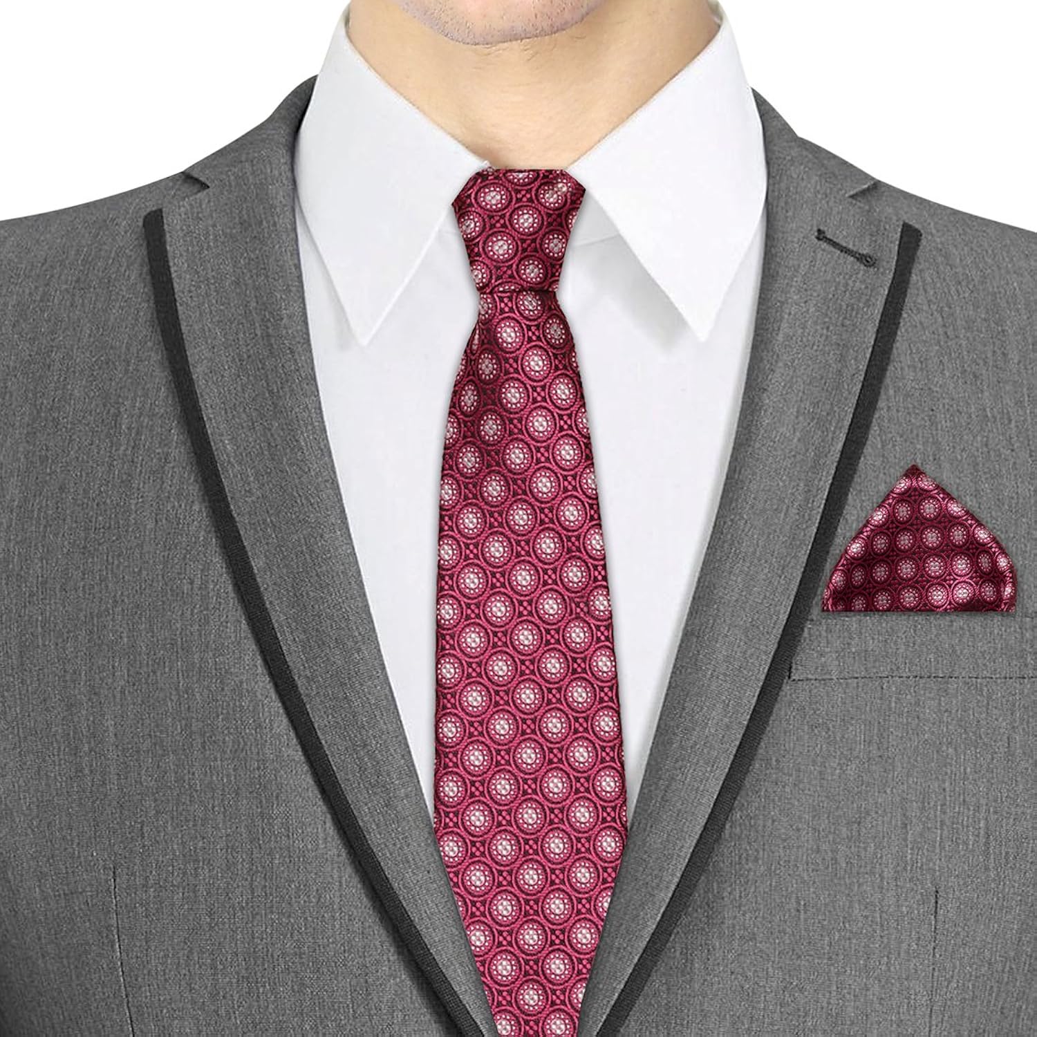 tieon men's designer neck tie & pocket square_3 inch_paisley_pink