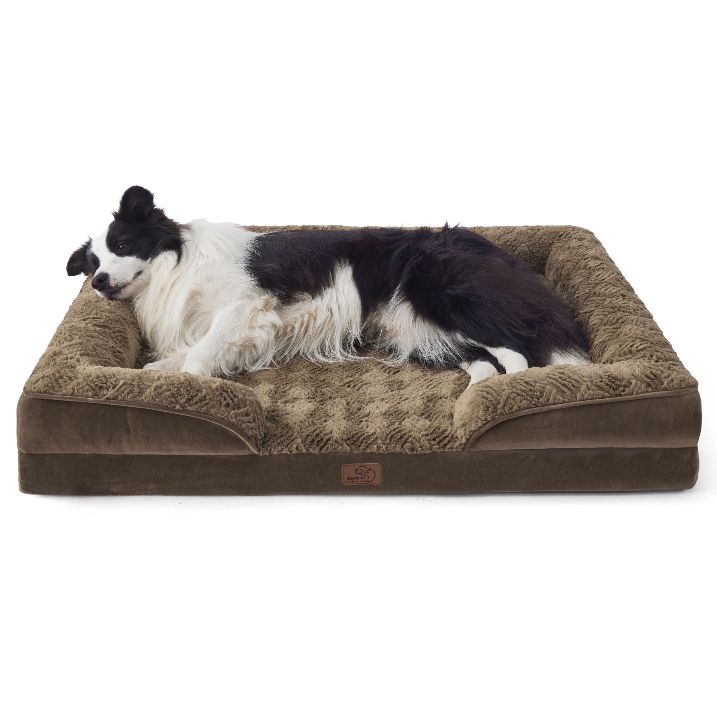 Photo 1 of Bedsure Orthopedic Dog Beds Large Sized Dog - Washable Large Dog Cat Bed Waterproof, Comfort Dogs Couch Sofa with Washable Removable Cover, Pet Bed with Nonskid Bottom, Plush-Brown, 35"