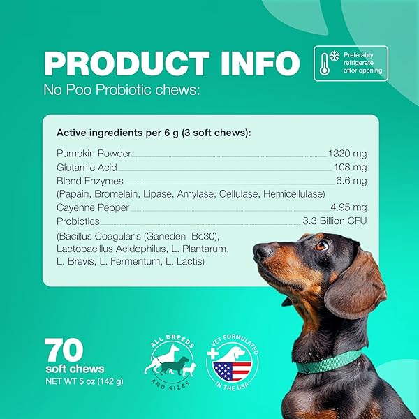 COPROPHAGIA DETERRENT – NO POO CHEWS FOR DOGS – DOG PROBIOTICS FOR DIGESTIVE HEALTH WITH ENZYMES – CANINE STOOL EATING DETERRENT – DIGESTIVE, DENTAL, GUT & IMMUNE HEALTH TREATS – NO POOP EATING