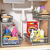 Liuoud Under Sink Organizer 2 Pack, 2 Tier Slide Out Large Capacity Height Adjustable Under Sink Organizers and Storage for Kitchen Bathroom Cabinet, Grey