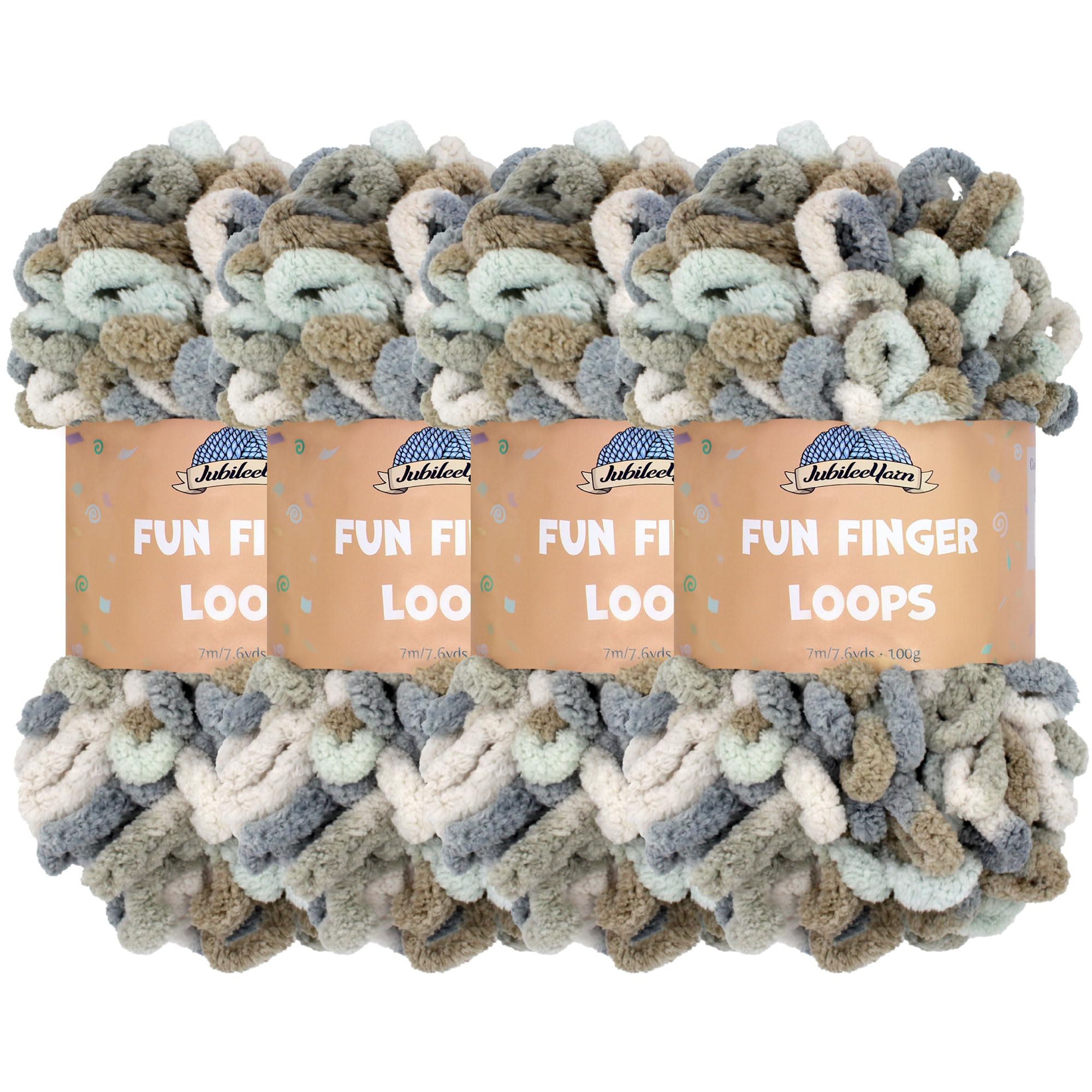 JubileeYarn Fun Finger Loops Yarn - Polyester Jumbo Weight Loop Yarn - 100g/Skein - Selene - 4 Skeins