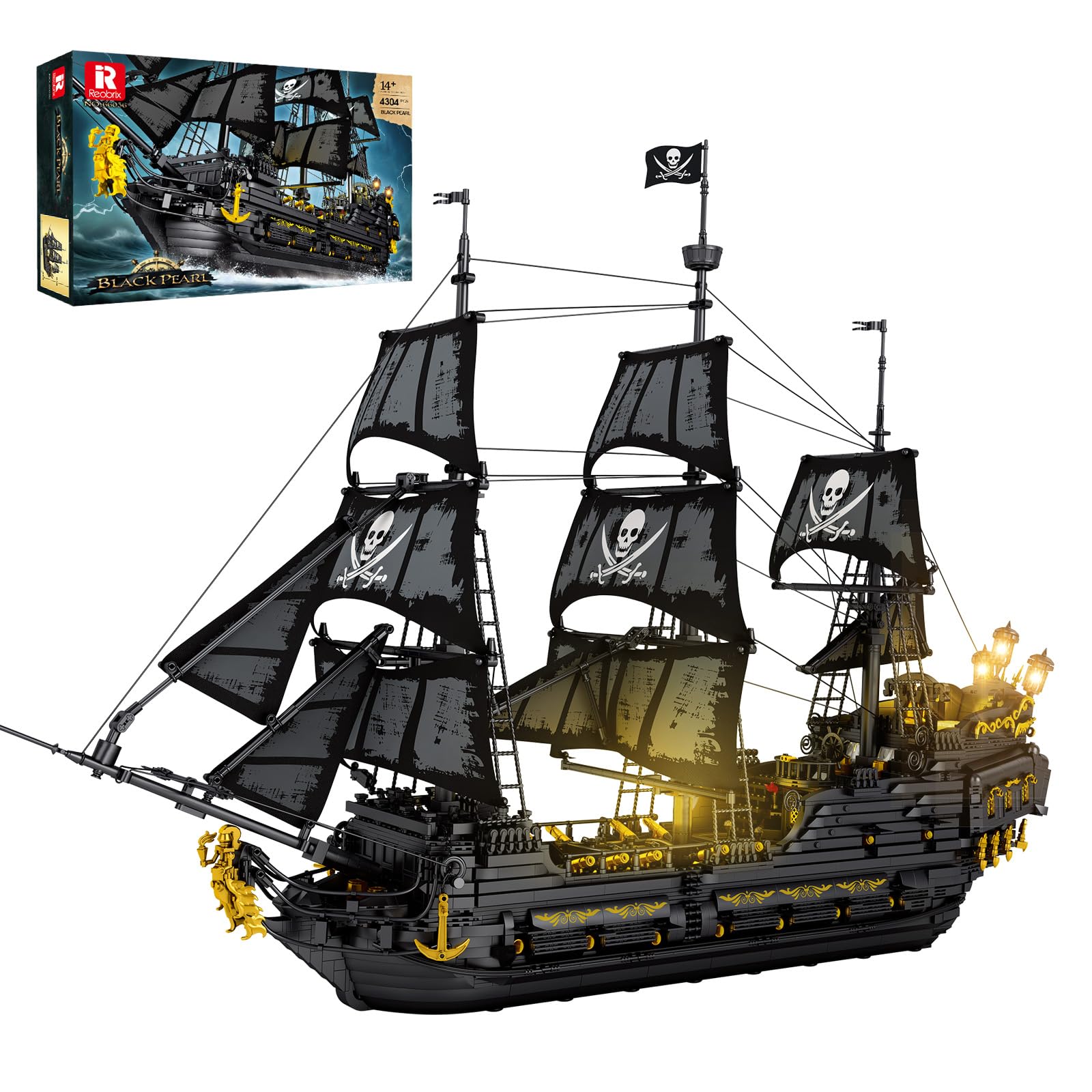 Photo 1 of Reobrix Pirate Ship Building Set with LED Lights,Large Black Pearl Ship Model 66036,Pirate Ship Sailboat Toy,Halloween Home Decor Birthday Gifts,Model Kits for Adult Boys Girls 14+?4304 PCS?