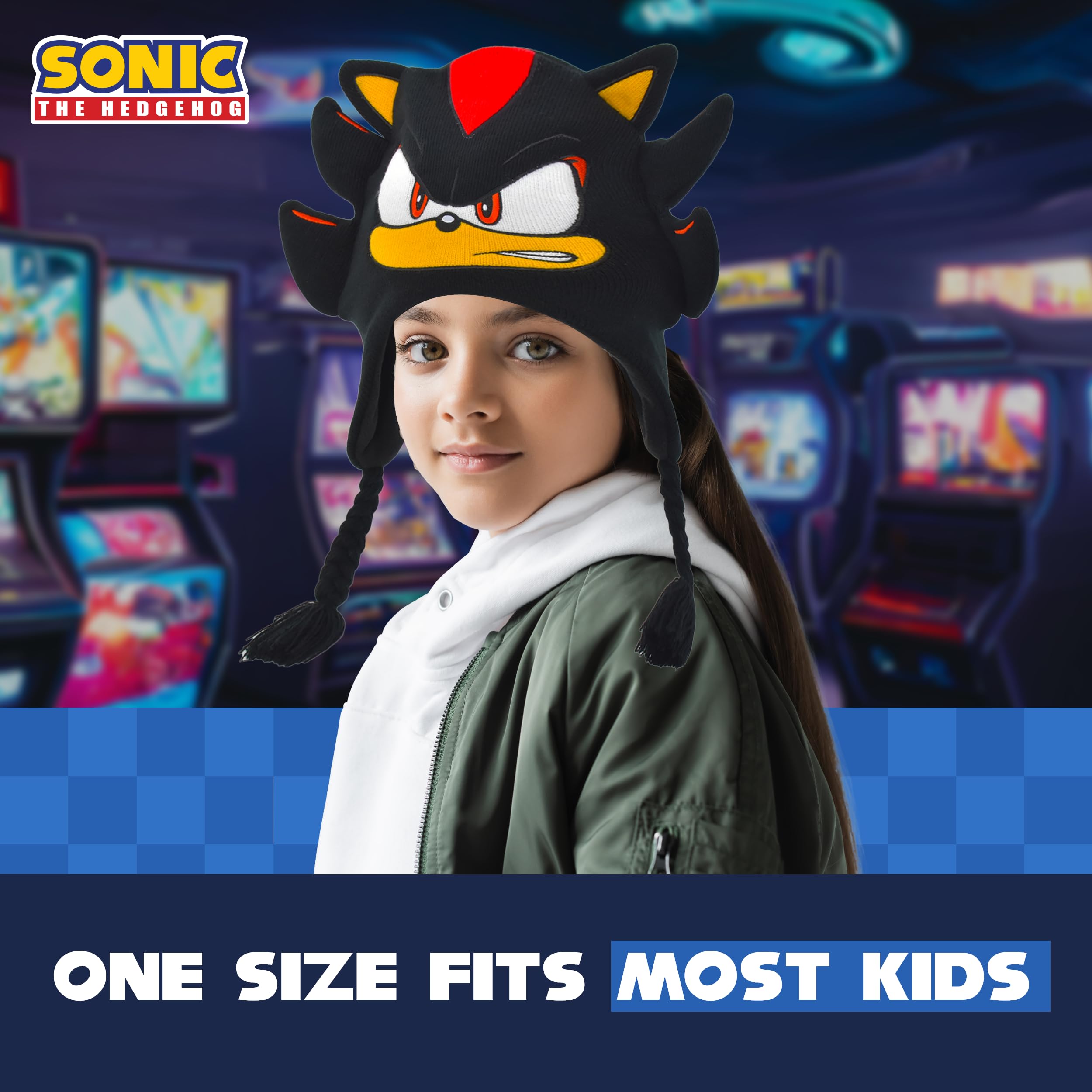 Concept One Sonic The Hedgehog Beanie Hat and Glove Set, Kids Knitted Winter Hat and Gloves