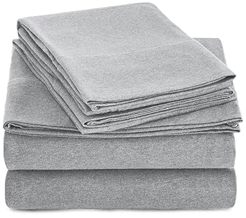 Amazon.com: AmazonBasics Heather Jersey Sheet Set - Queen, Light ...