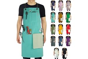 Stenffy Handmade Work Apron,Cotton Canvas,Multiple Pockets,Adjustable Cross Back Weight Apron,BBQ,Cafe,Kitchen,Painting,Carpenter,Artist Apron,Aprons for Men,Women,Sizes M to XXL,Ice Blue