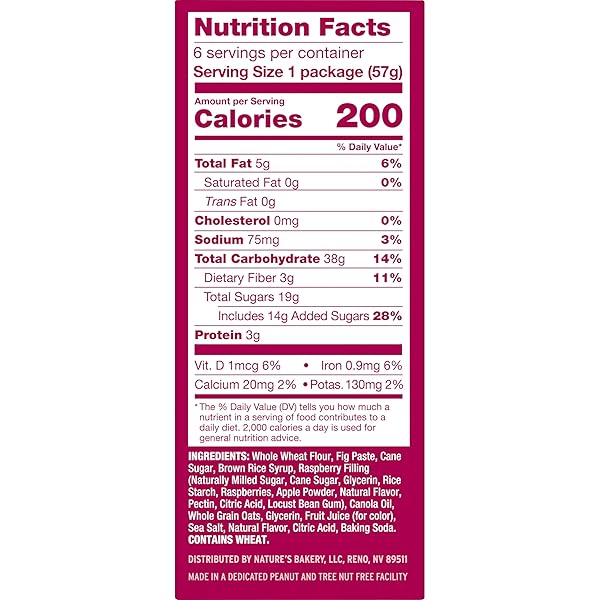 NATURE’S BAKERY RASPBERRY FIG BARS, 2 OZ, 6 CT