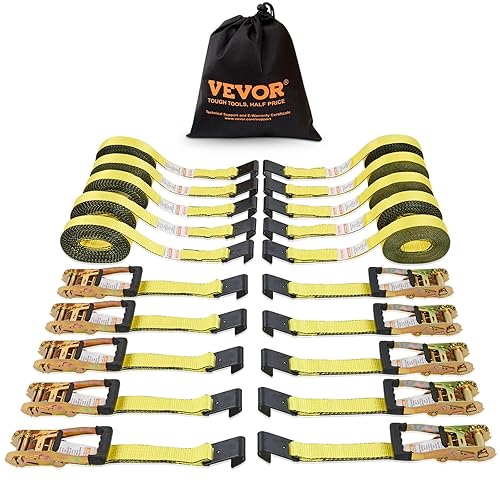VEVOR Flat Hook Ratchet Straps (10PK), 10,000 lb Break Strength, 2" x 30' Heavy Duty Tie Down Straps, Track Spring Fittings, 3,333 Pound Working Load, for for Flatbed, Truck, Trailers Pickup