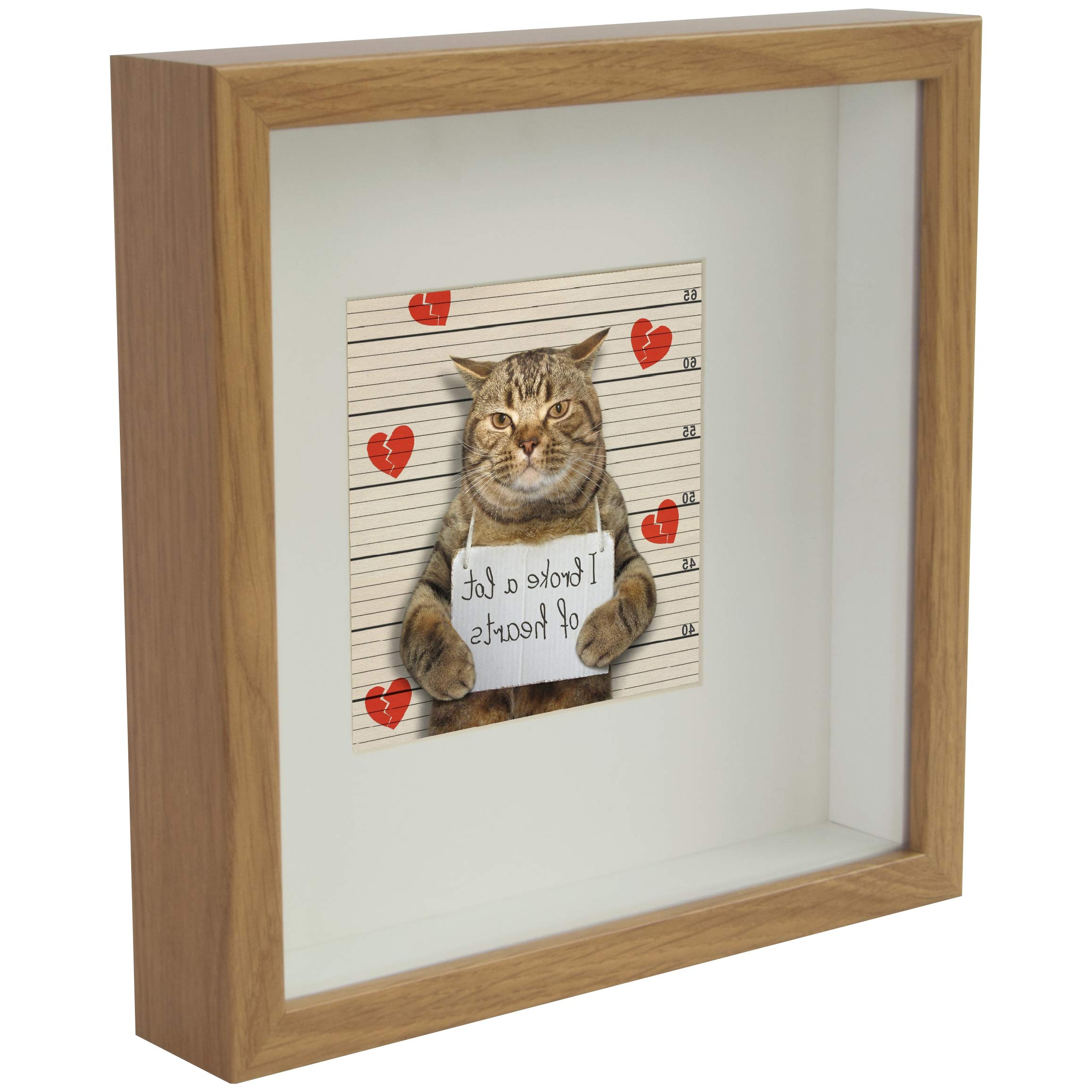 BD ART Shadow Box Frame 11x11x1inch, Square, Oak, Display 3D Frame Picture with Mount 8x8 Plexiglass for Filling, for Objects, Photos, Souvenirs, for Crafts,Baby Items
