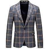 Mens Plaid Blazer Sports Coat Casual Slim Fit Checkered Blazer for Men Wedding