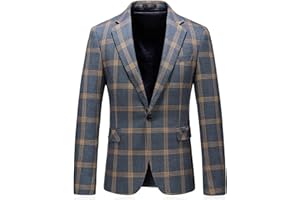 KUDORO Mens Plaid Blazer Sports Coat Casual Slim Fit Checkered Blazer for Men Wedding
