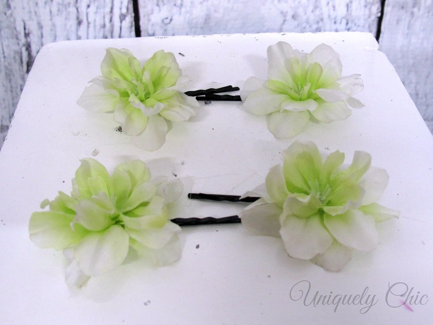 Amazon Com White Green Silk Flower Wedding Hair Pin Handmade