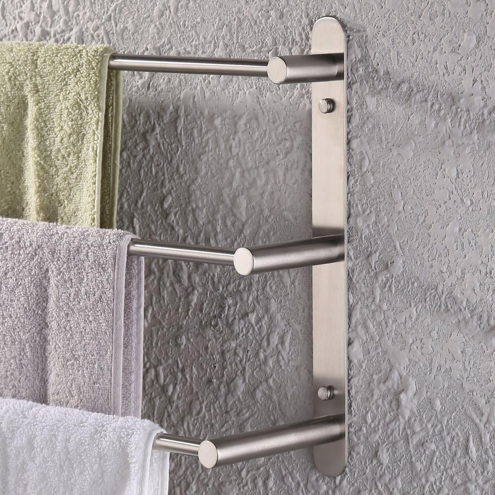 KES 3-Tiers Bath Towel Bar 24-Inch Stainless Steel Bathroom Towel Rack Wall Mount, Brushed Finish, BTH202S3-2 - - 