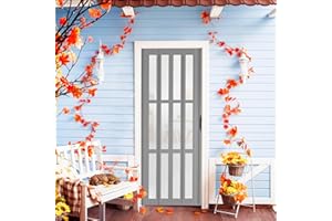 FIVAZ 36×80in PVC Waterproof Accordion Door, Light-Filtering & Private Folding Doors - No Bottom Track & Smooth Sliding Multifold Interior Doors, Grey & Cuttable