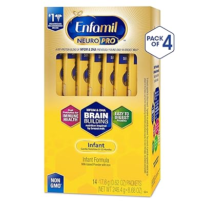 Enfamil NeuroPro Infant Formula, Brain Building Nutrition Inspired by Breast Milk, Single Serve Powder, 14 Count, Pack of 4