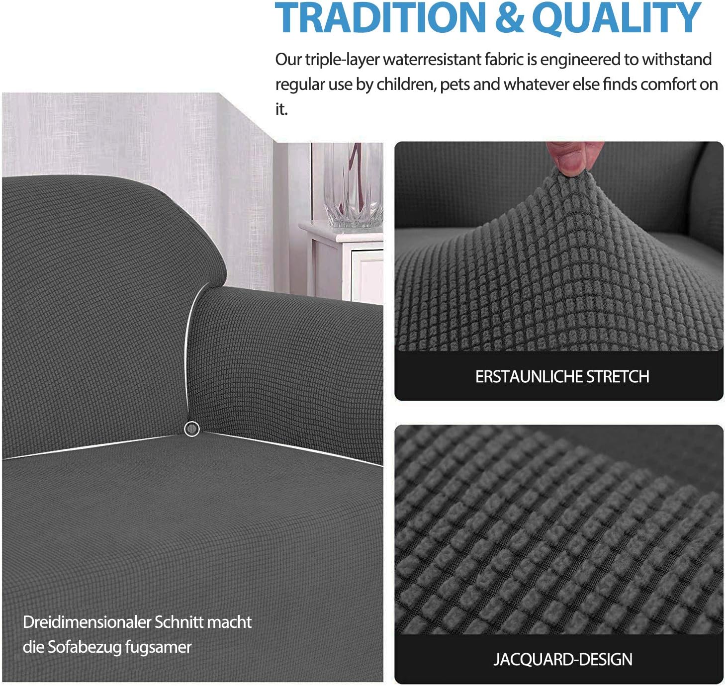 PETCUTE Wing Chair Slipcovers Armchair Covers with Ears Stretch Wing Chair Covers Jacquard Furniture Protector Dark gray - Image 5
