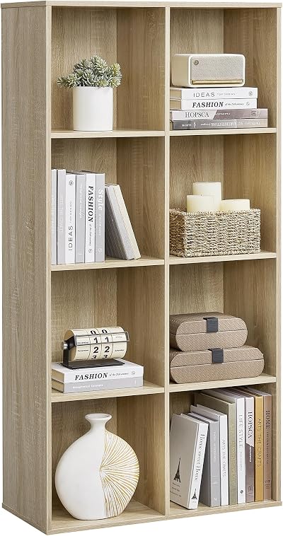 VASAGLE 8 Compartment Bookcase Shelf LBC24NL Wood Color Open Storage