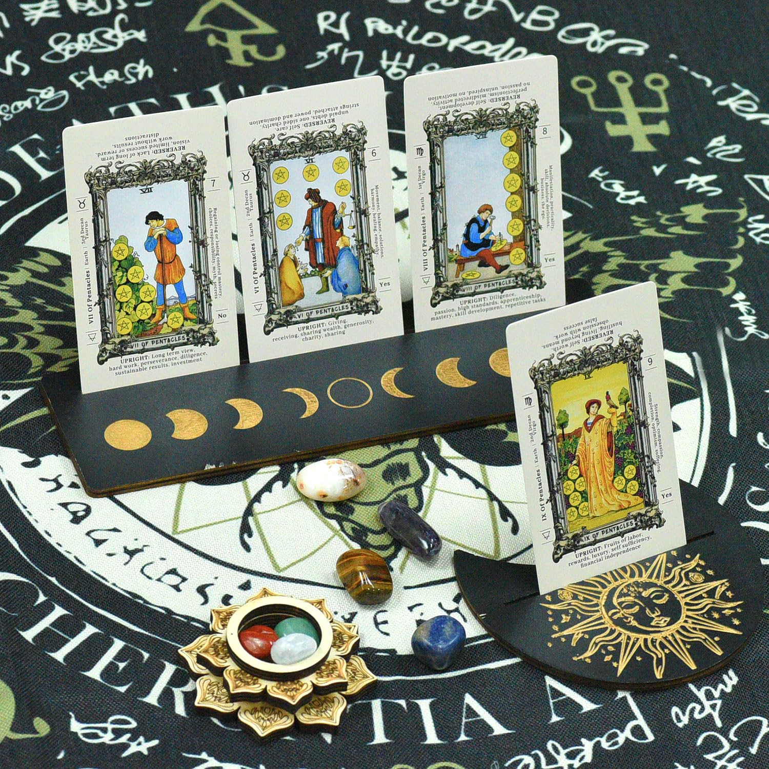 Knana 10Pcs Tarot Card Holder Wooden Tarot Card Holder Stand Tarot Card Display Tarot Accessories with Tarot Crystal Stone for Witch Divination Tools
