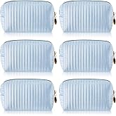 Shinylin 6 Pieces Plush Velvet Cosmetic Bags with Gold Zipper Terry Quilted Makeup Bag Coquette Toiletry Organizer Bridesmaid Proposal Gifts for Wedding Bachelorette Party (Blue)