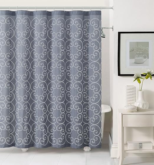 Amazon Com Victoria Classics Fabric Shower Curtain With White